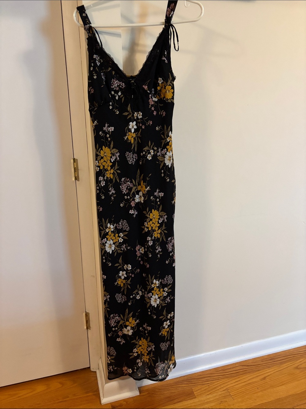 wild fable Black Floral Maxi Slip Dress with Yellow & White Blooms